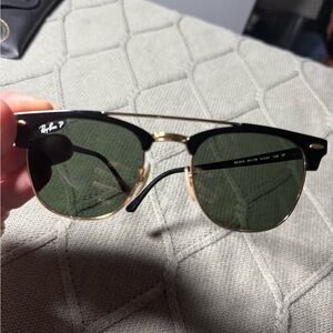 Ray-Ban RB 3816 Polarized Black Gold Double Bridge Clubmaster Sunglasses Classic